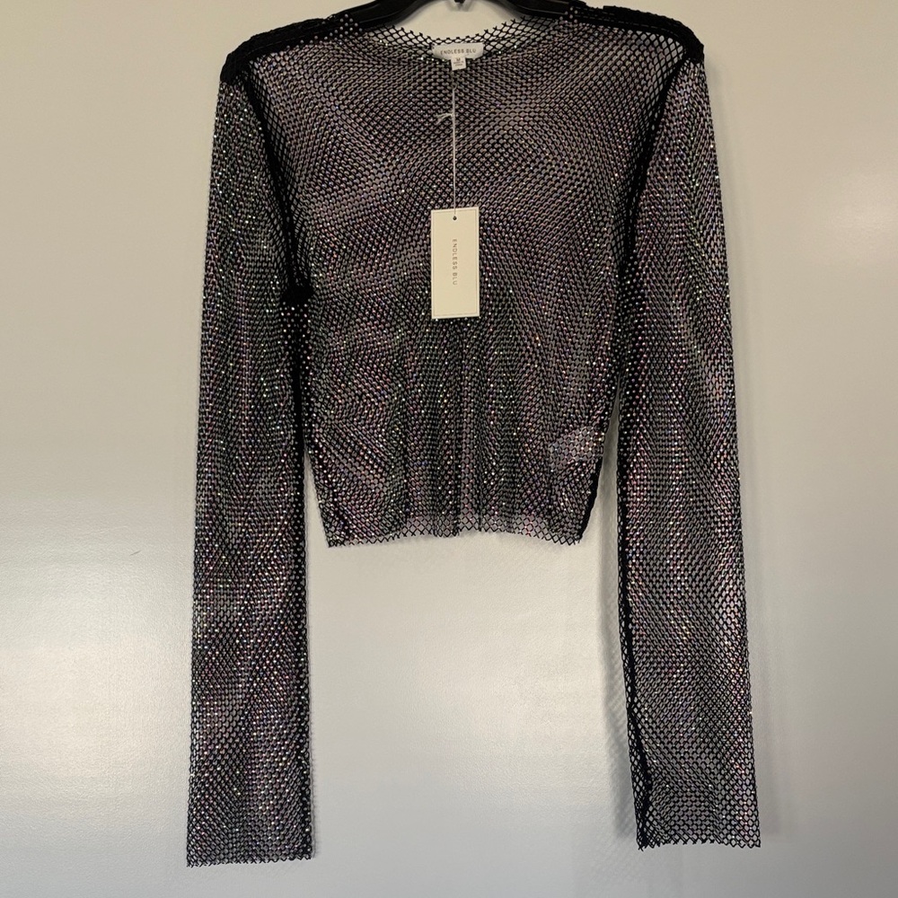 Elegant Black Mesh Long Sleeve Blouse